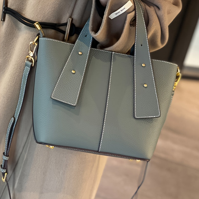 Leather Women's Handbag - Brown Tote with Detachable Shoulder Strap Bag With Zipper