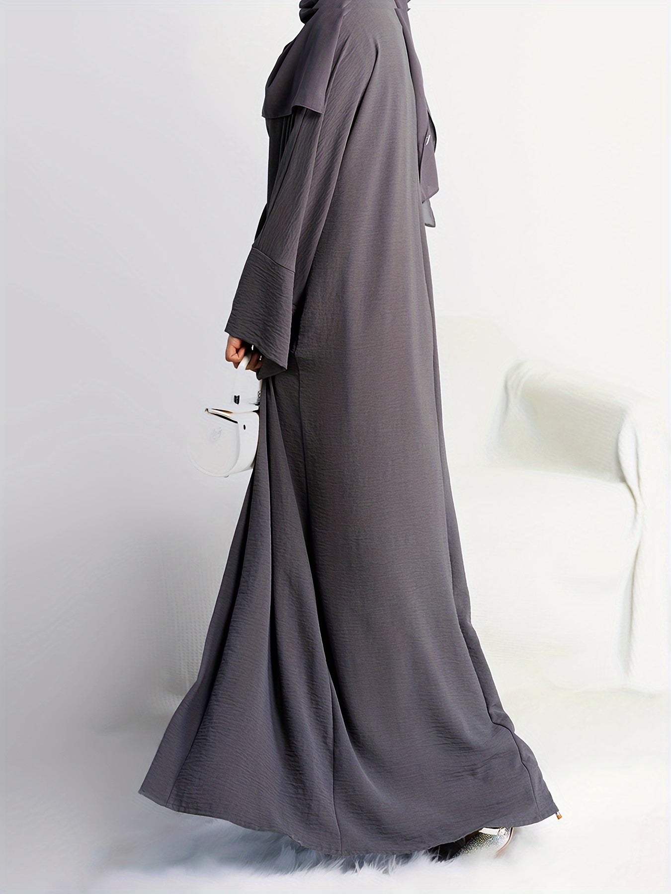Muslim Lady 2pcs Arabic Abaya Set Eid Abaya Inner+open Abaya With Pocket