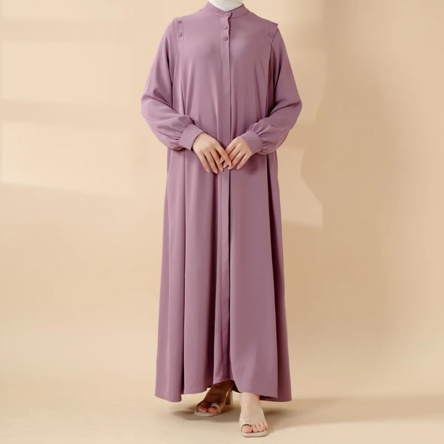 Elegant Macaron Color Shoulder Button Pullover Abaya Dress for Women - Long Sleeve, Solid Color, Non-Stretch Fabric, Regular Fit, Perfect for Ramadan, Prayer, and Muslim Style, Muslim Dress | Elegant Abaya | Nonstretch Fabric, Abay