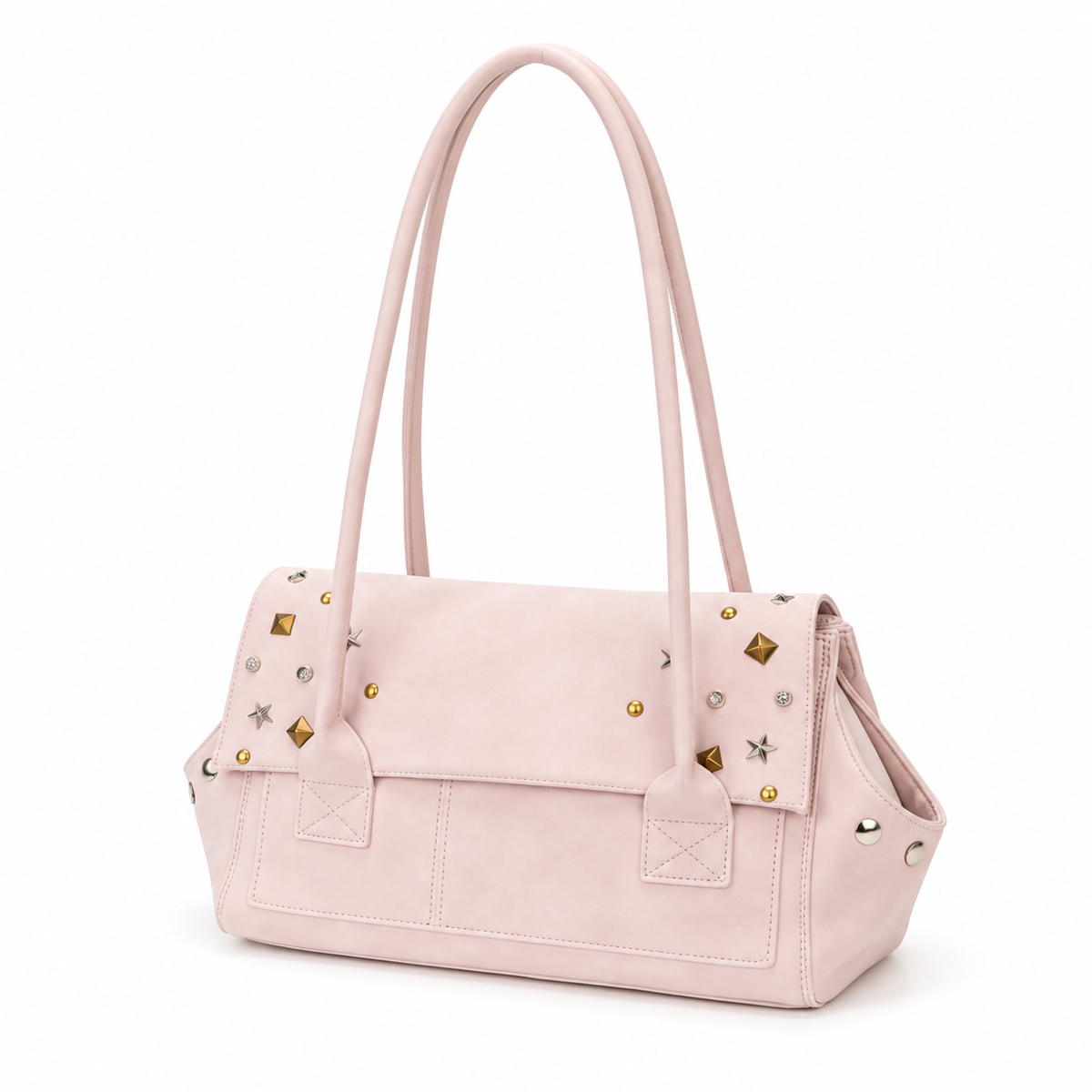 Vintage Blush Pink Star Studded Shoulder Bag
