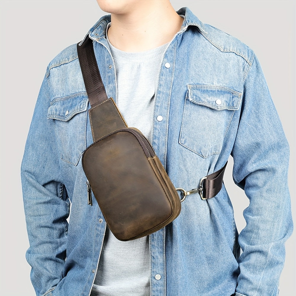 Leather Men Sling Bag, Small Crossbody Bags For Phone Daily Used Shoulder Bags, Sport Running Sling Bags, Leather Men Messenger Bag