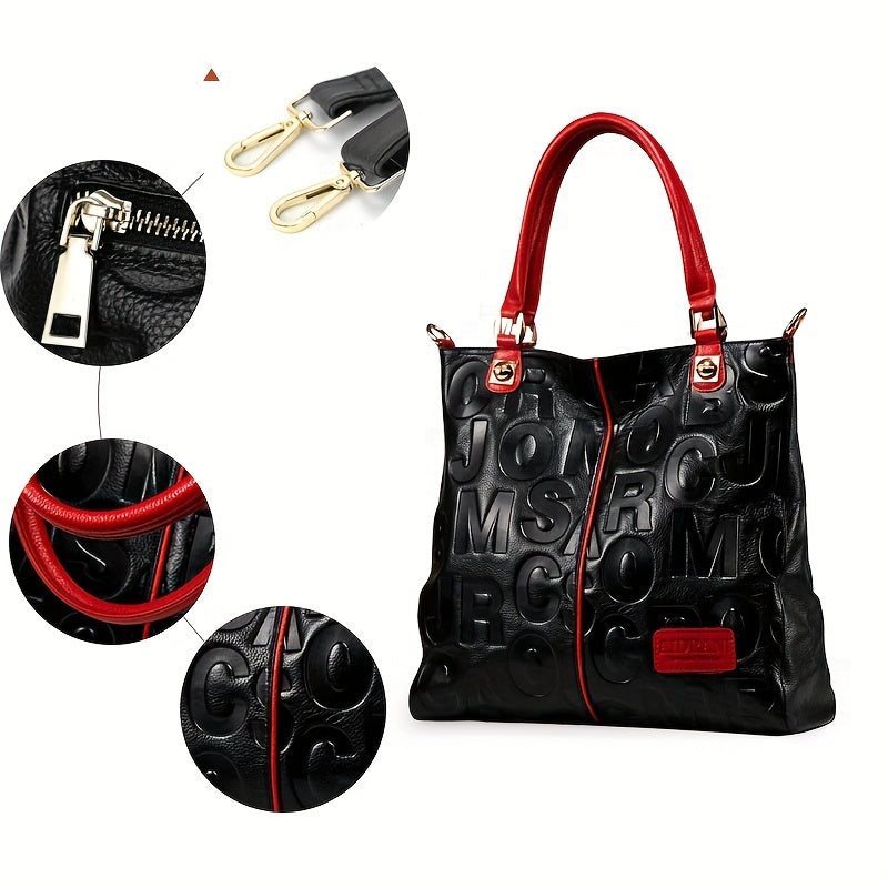 Fashionable Motorcycle Bag, Tote Bag, Genuine Leather Women's Bag, Zipper Handbag, Shoulder Bag, Fashionable Hand-held Crossbody Bag