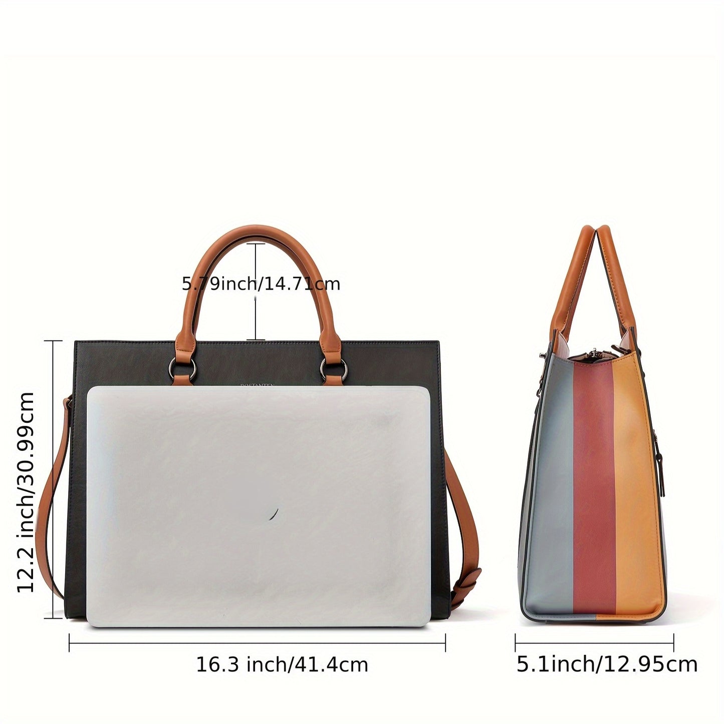 Leather Laptop Briefcase For Women Shoulder Bag 15.6 Inch Business Computer Tote Bag