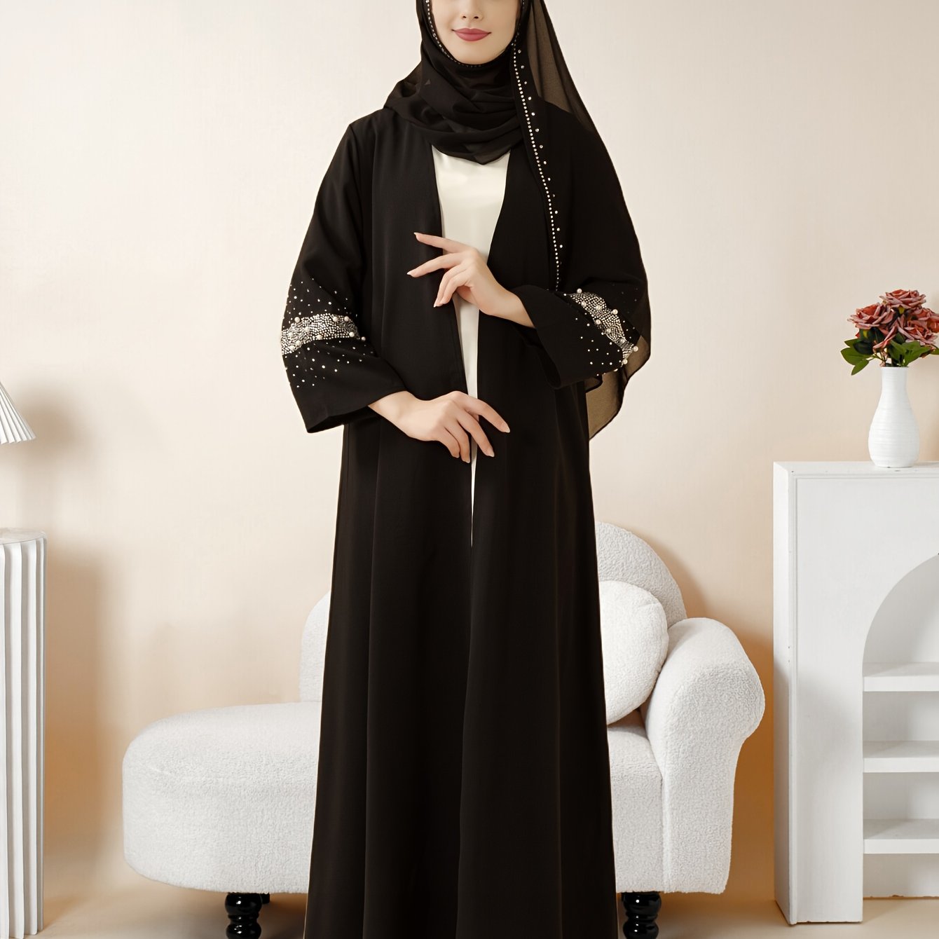 1pc Muslim Eid Al-Adha Long Scarf Arabic Abaya Set, Two-Piece Islamic Women's Ramadan Eid Prayer Dress, Holy Commemoration Robe, Global Spring Summer Comfortable Covering Outfit