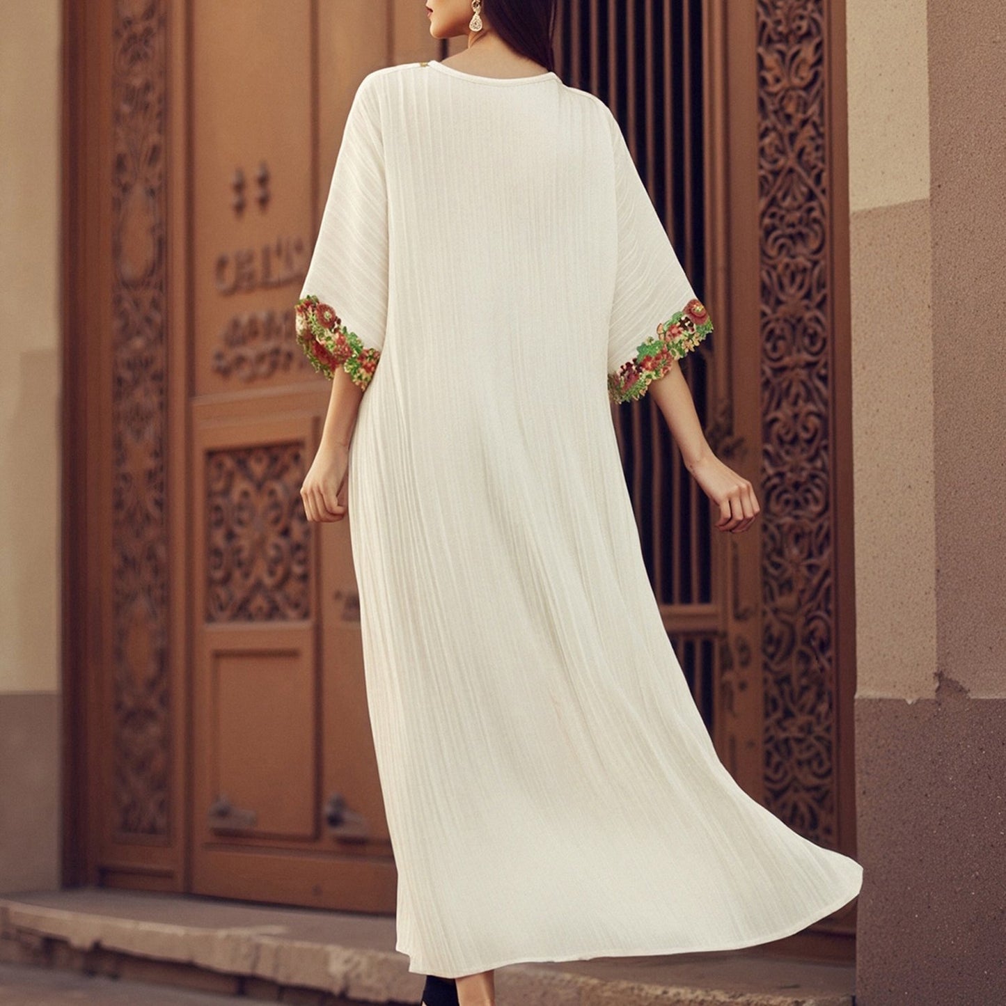 Women's Elegant Islamic Palestinian Abaya - Flowy Ramadan Prayer Dress & Arabic Robe with V-Neck, Machine Washable Islamic Clothing for Daily Prayer, Eid, Travel - Modest Muslim Women's
