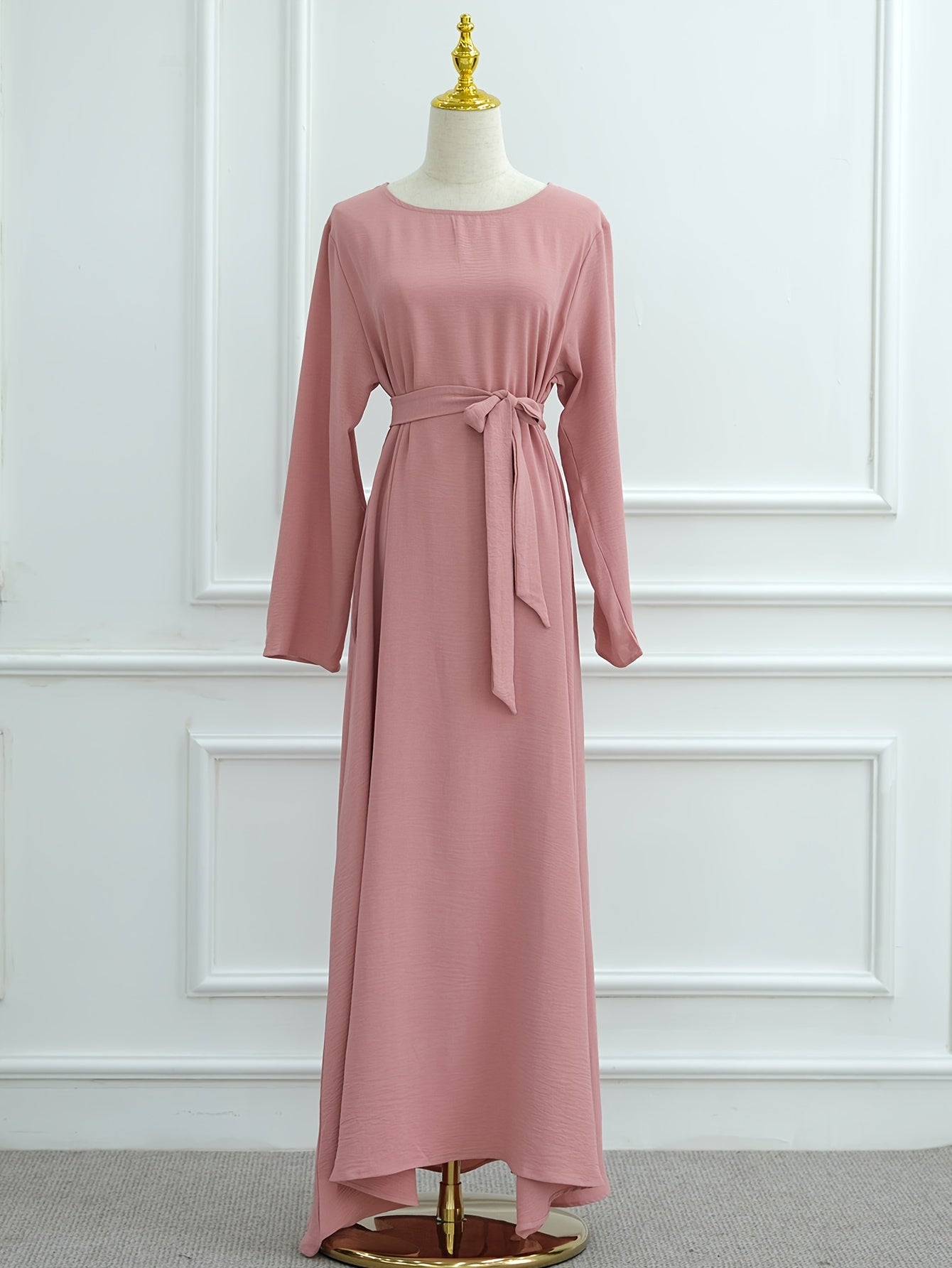 Middle East Special Turkish Kaftan Solid Color Fashion Women's Waist-Tied Elegant Robe Cape Two-Piece Set Summer Ramadan Muslim Islamic Long Sleeve Arabic Abaya
