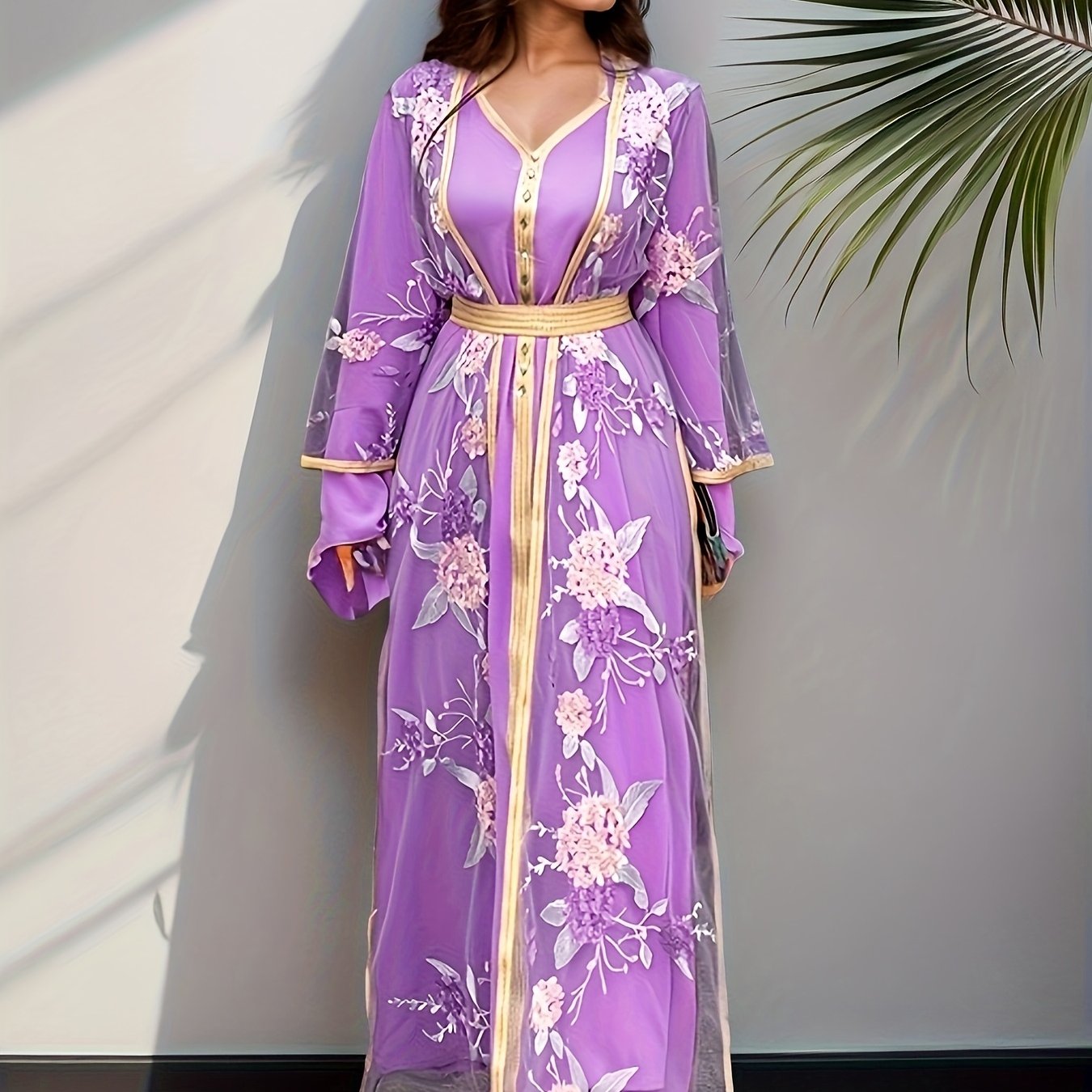 Women's Lace Overlay Two-Piece Set Casual Fashion Middle Eastern Abaya Dress