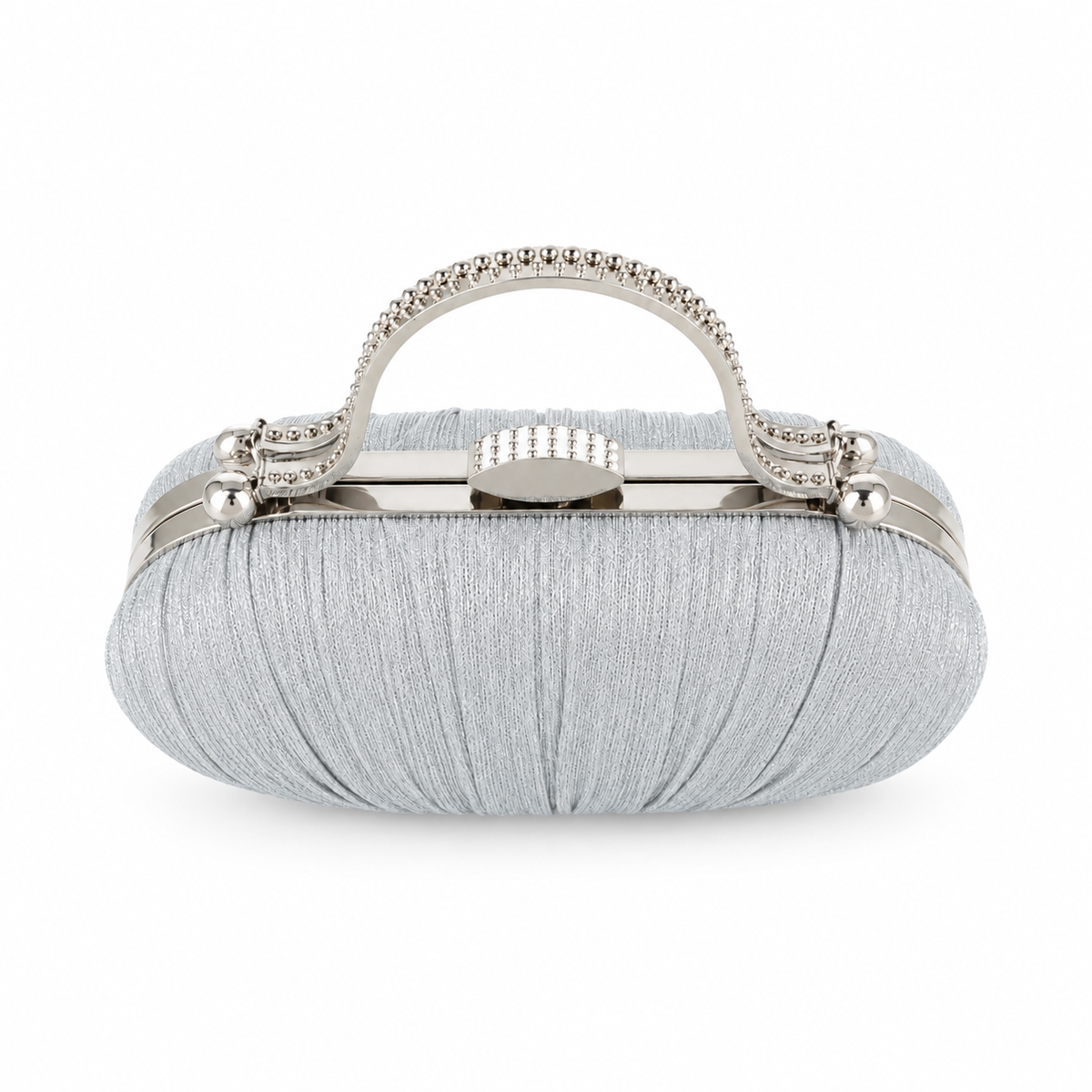 Silver Pleated Clutch with Metal Handle