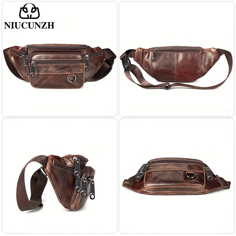 Men's Genuine Leather Sling Bag Crossbody - Lightweight Minimalist design with Multiple Zippered Compartments - Everyday Essentials Organizer for Phone, Wallet, Keys