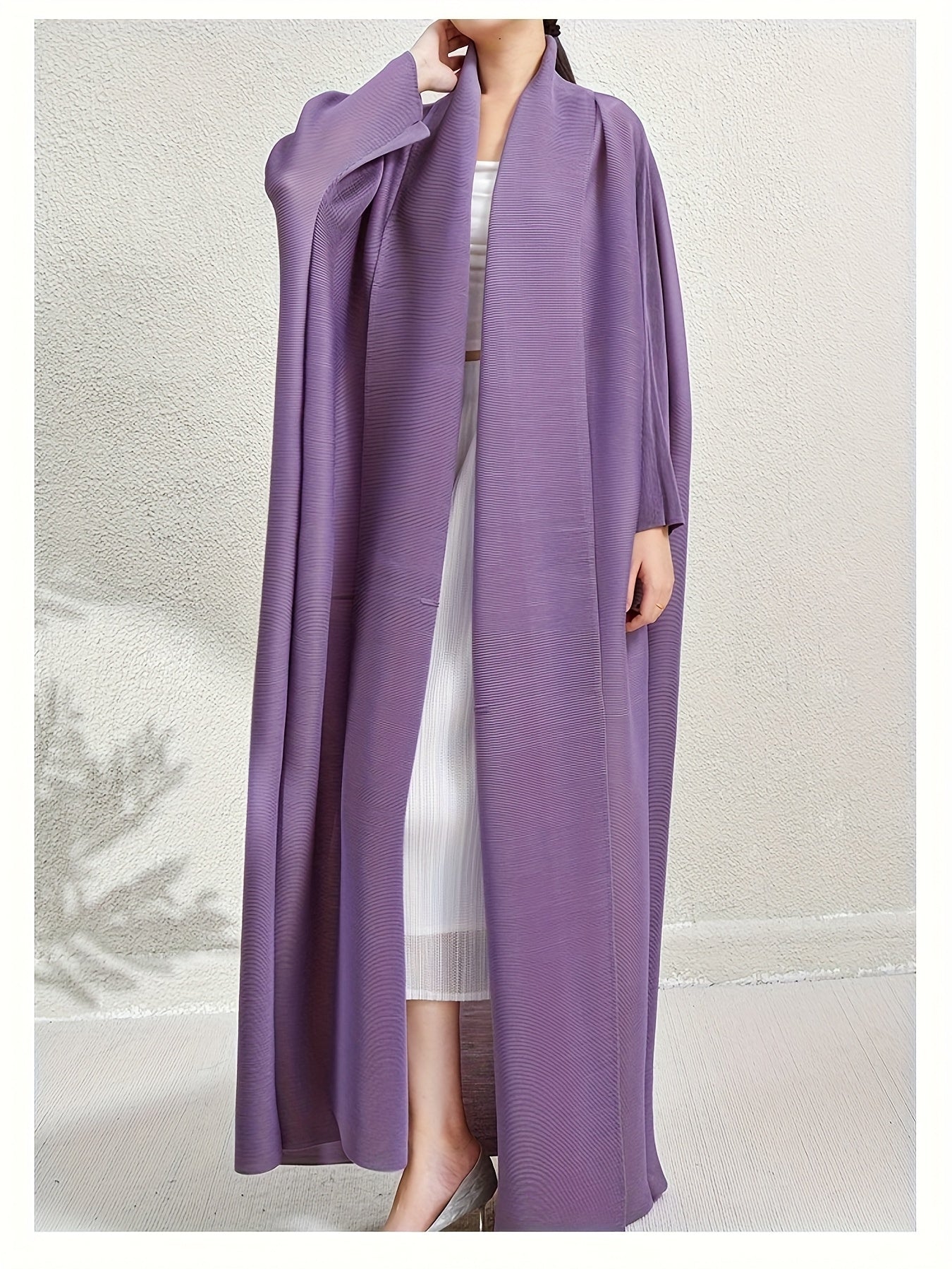 Elegant Women's Loose-Fit Long Sleeve Emirati Abaya with Turn- Collar - Brown, High-Stretch Fabric, Full-Length Pants, Perfect for Spring & Fall, Muslim Dress, Muslim Dress | Loose Fit Abaya