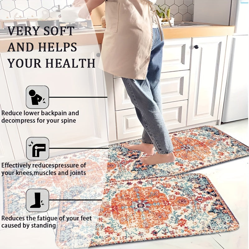 Bohemian Kitchen Mat, Bohemian Raggy Wind Mat, Indian Mat Corridor Running Mat, Flannel Soft And Comfortable Easy to Clean, Suitable for Bedroom Living Room Dining Room Kitchen Bathroom Porch Rug Floor Carpet, Laundry Room