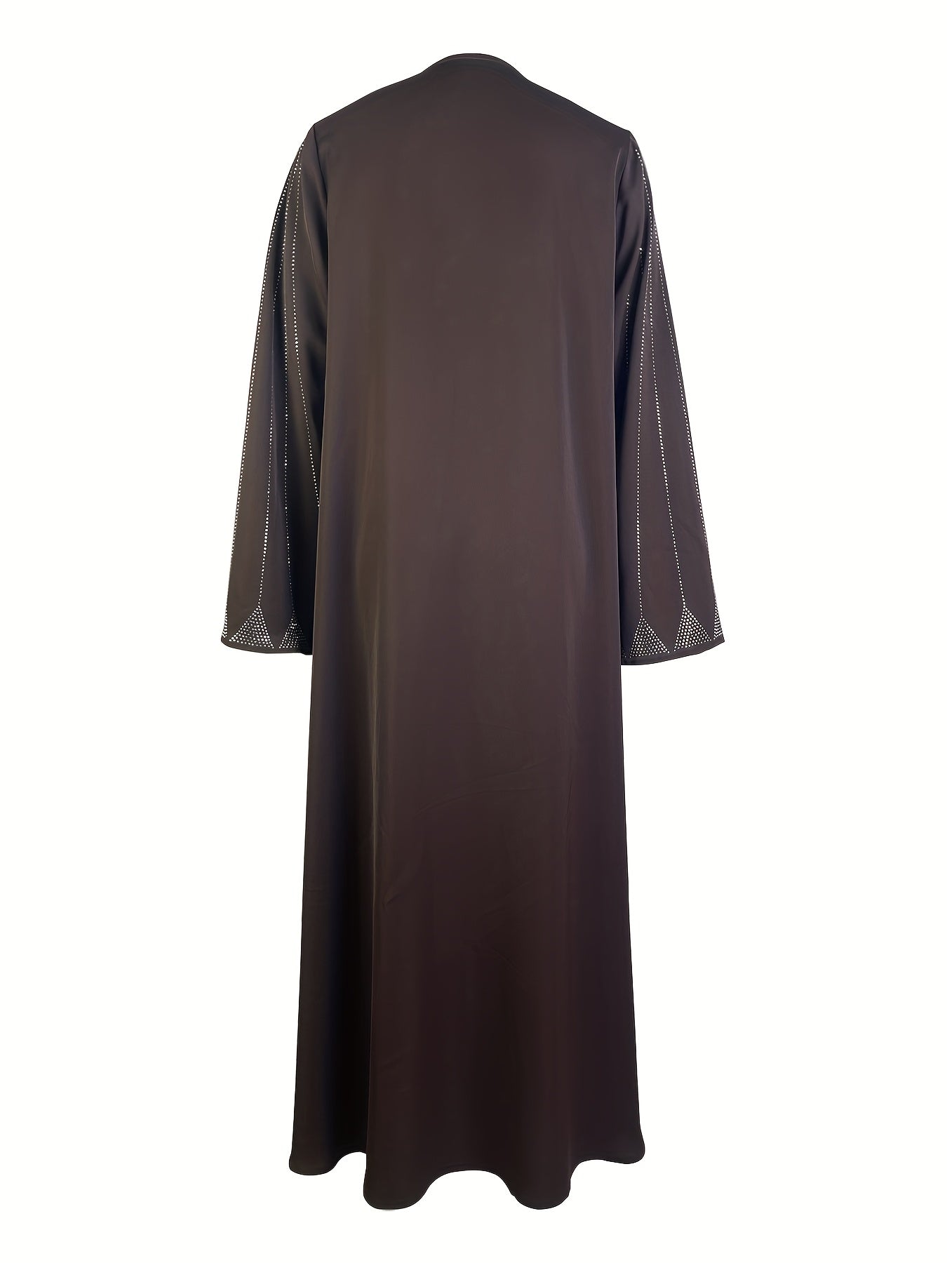 Elegant Brown Open Abaya for Women - Long Sleeve, Front Zipper Closure, Flowing Design, Perfect for Spring/Summer/Fall, Traditional Middle Eastern Style, Polyester Fabric