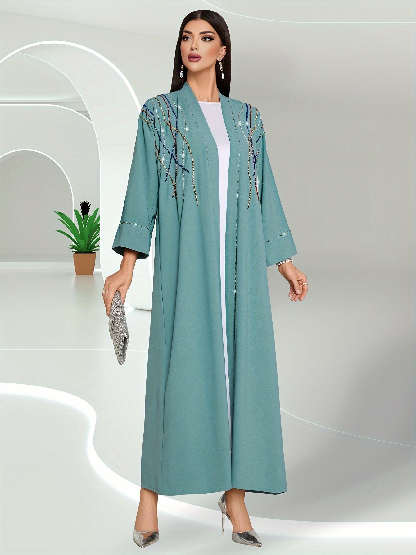 New Spring And Summer Abaya Hand-sewn Diamond Robe Outerwear Open Shirt Arabic Ready-to-Wear Women's Clothing
