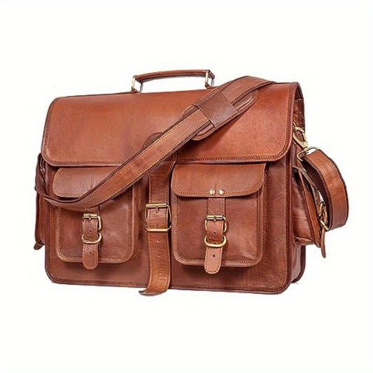 15" Vintage Brown Leather Messenger Bag with Multiple Pockets, Adjustable Strap, Durable Shoulder & Crossbody Satchel for Laptop & Documents, Office Bag | Vintage Style Bag | Durable Leather Bag, Laptop Bag
