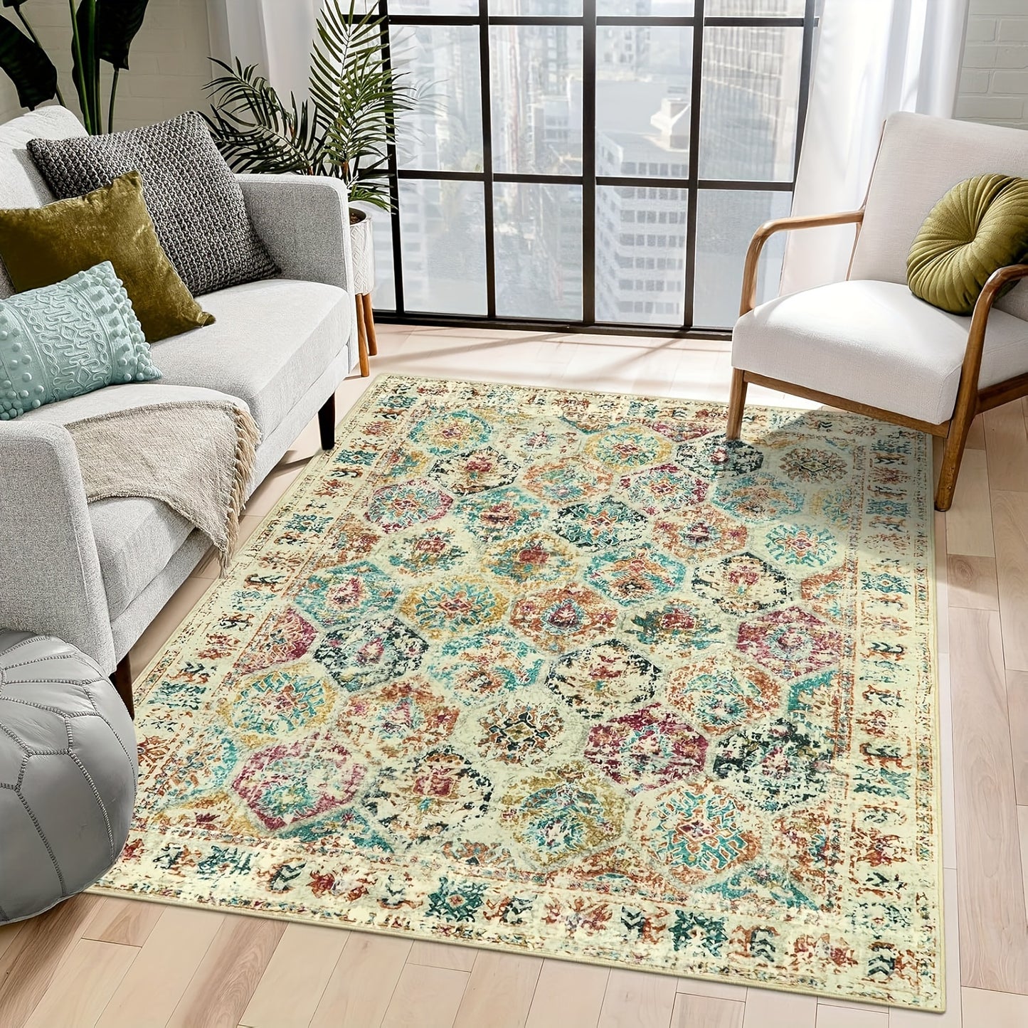 Washable Small Kitchen Rugs, Non Slip Indoor Entry Rug Front Door Mat, Moroccan Trellis Soft Rubber Backing Printed Throw Carpet For Bathroom Entryway Bedside