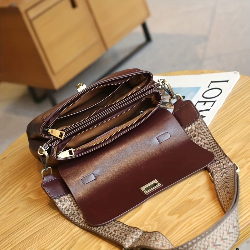 Genuine Leather Handbag for Women 2025 Vintage Lightweight Adjustable Crossbody Shoulder Bag with Snap Closure, Multiple Compartments