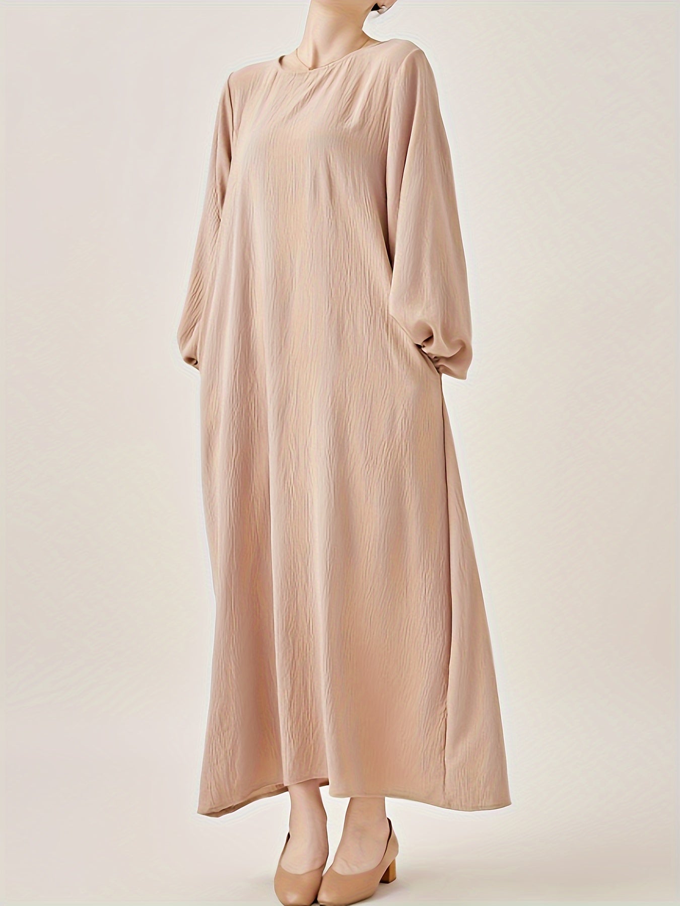 Polyester Muslim Pakistani Abaya - Comfortable, Casual, Solid Color with Bubble Pleats, Elastic Cuffs, Flowy Hem, Machine Washable