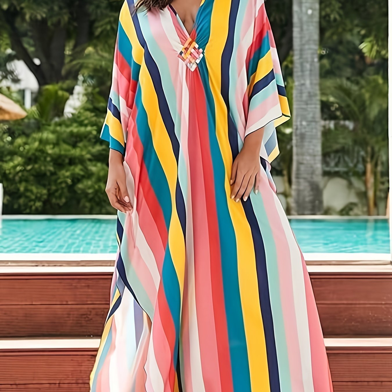 Kaftan Dresses For Women Plus Size Caftans Long Beach Swimsuit Cover Up Summer Loungewear Colorful Stripes