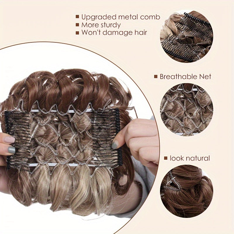 A Messy Short Lady's Hairstyle With A Clip-on Curly Hair Bun