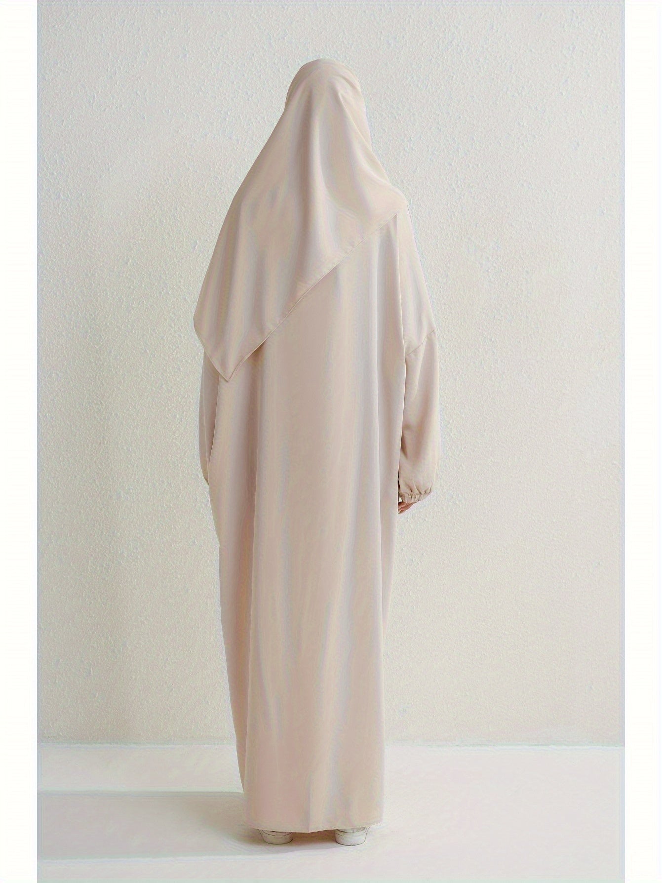 Elegant Islamic Hijab Dress for Women - Kaftan Style with Headscarf, Modest Middle Eastern Long Skirt Jibab Abaya, Loose Fit H-Silhouette, Long Sleeve Asymmetrical Hem, Solid Color Beige, Machine Washable for Ramadan Prayer & All Occasio