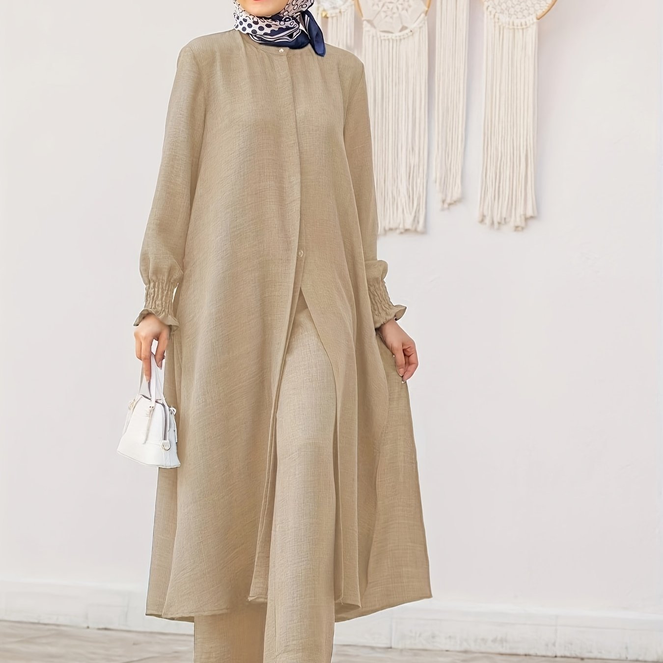 Middle East Ramadan Elegant Pure Muslim Pakistani Abaya Casual Pants Set - Fashionable and Comfortable Design, Perfect for Daily Wear