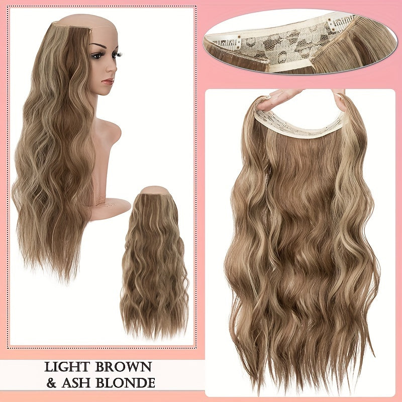 Thick Clip In Long Wavy Synthetic Hair Extensions - 24 Inch Balayage Brown Black Double Weft Fiber Hidden Wire Hairpieces for Women - Easy to Style, Natural Looking, And Long-Lasting Hair Enhancement