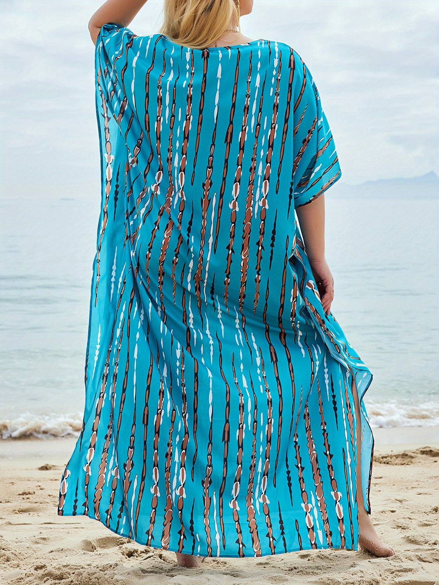 Women Plus Size Bathing Suit Cover Up Colorful Beach Kaftan Dress Long Bikini Cover Up Swimsuit Beachwear