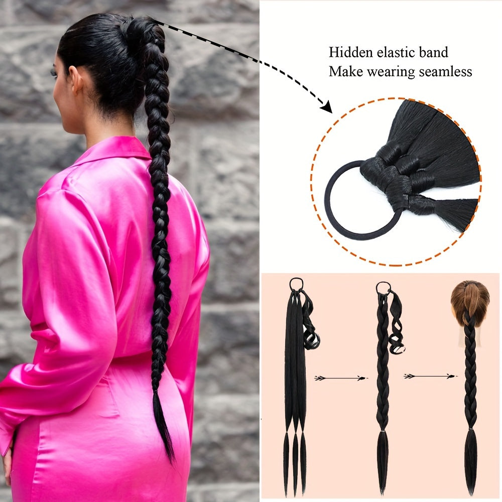 Long Braid Ponytail Extension With Elastic Tie Straight Sleek Wrap Around Braid Hair Extensions