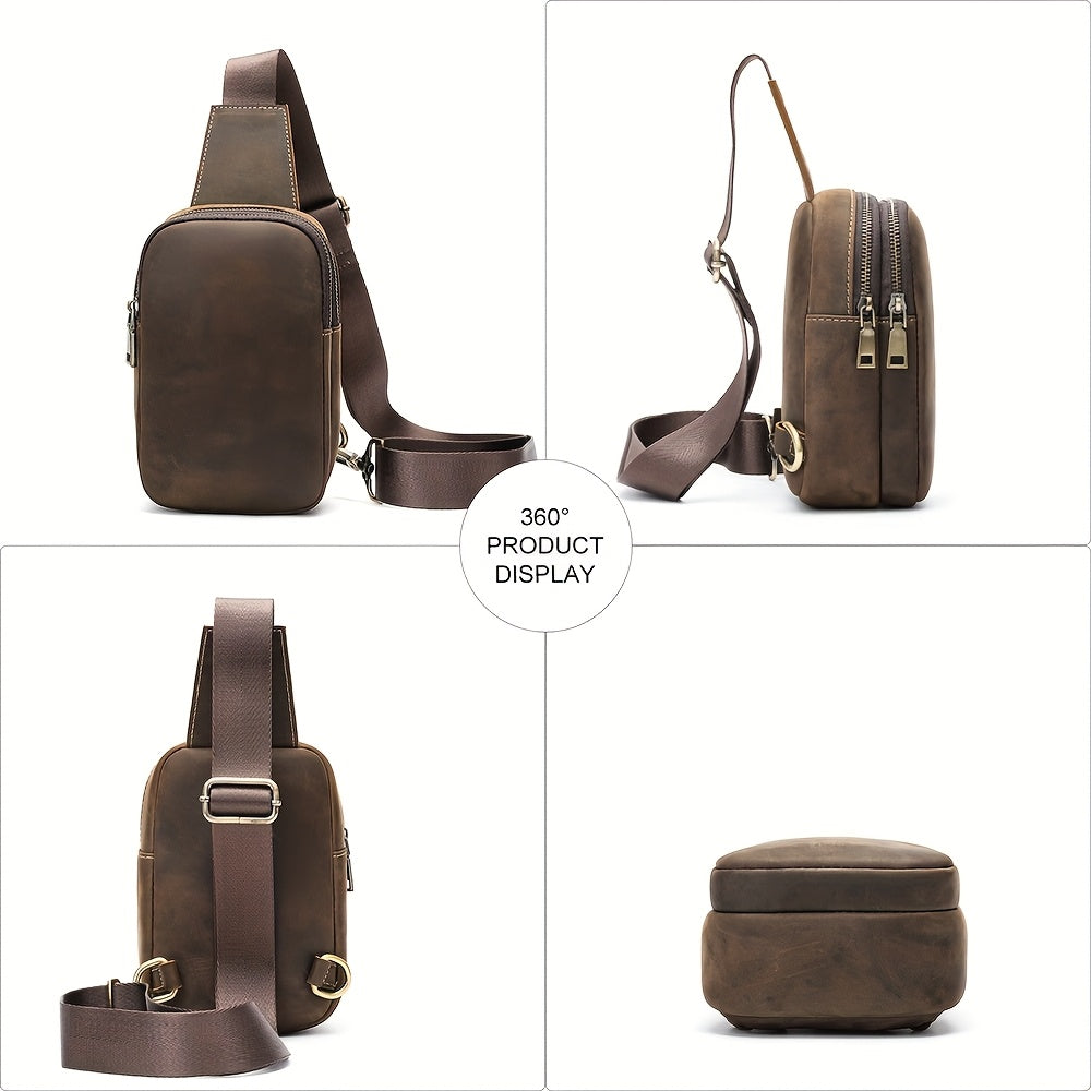 Leather Men Sling Bag, Small Crossbody Bags For Phone Daily Used Shoulder Bags, Sport Running Sling Bags, Leather Men Messenger Bag