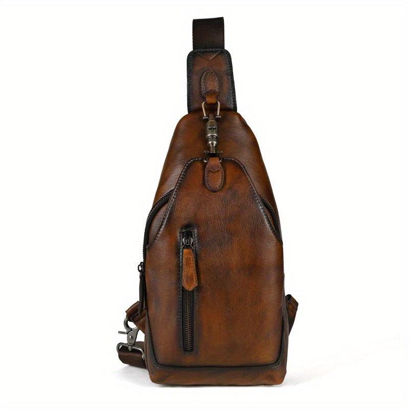 Handmade Genuine Leather Men's Retro Sling Bag - Adjustable Anti-Theft Crossbody Bag with Large Capacity