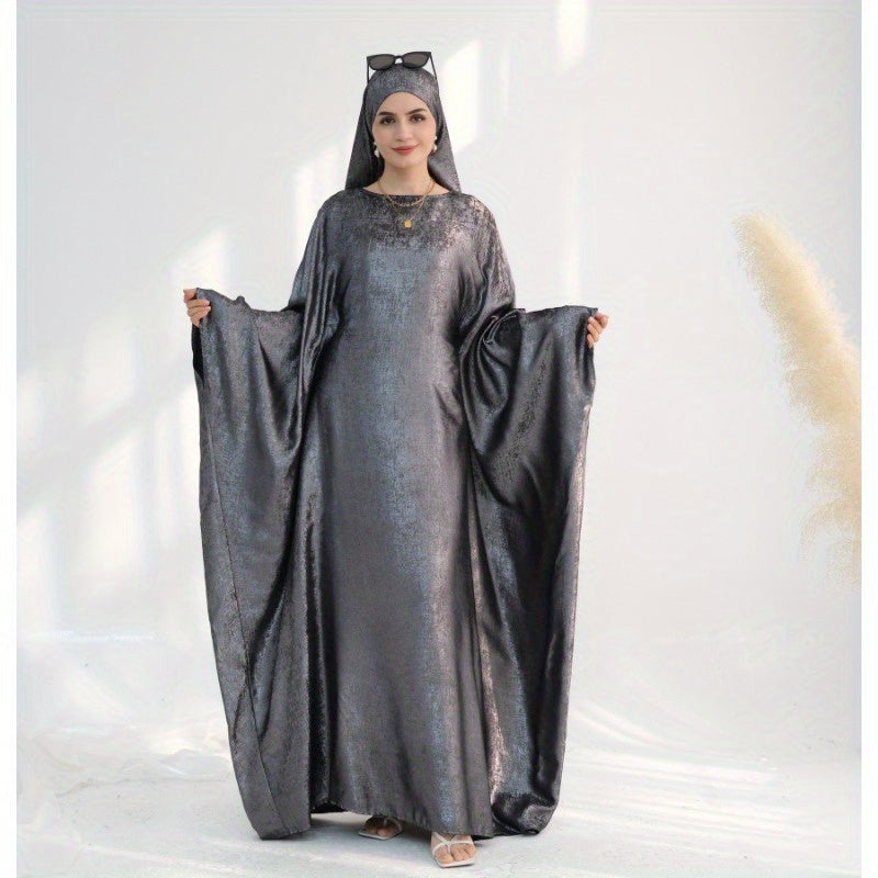 Elegant Turkish Abaya Dress - Spliced Dubai Style, Long Sleeve, Floor-Length, Polyester, Green, Blue, Black, White, Beige, Brown, with Golden Accents, Perfect for Formal Events, Formal Attire