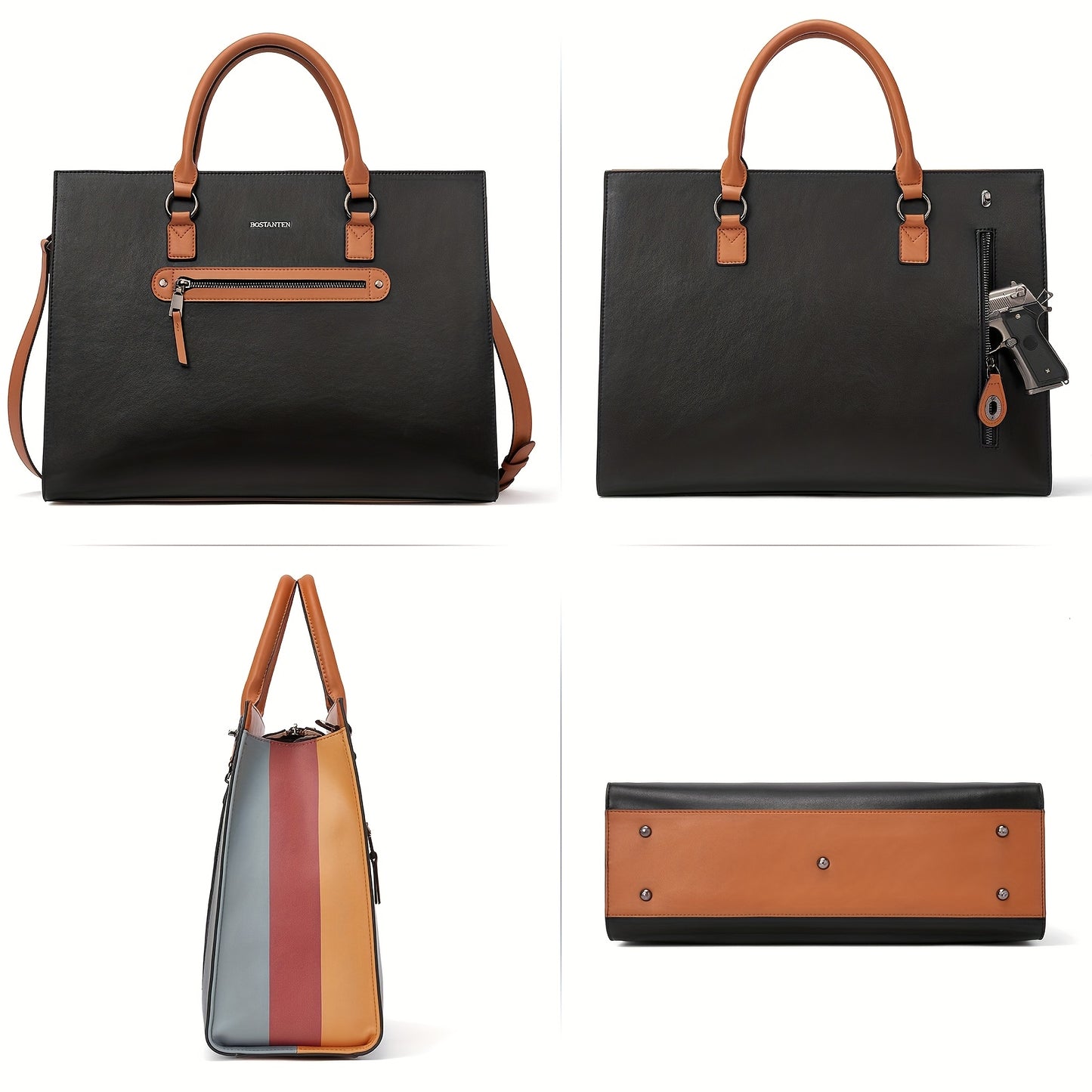 Leather Laptop Briefcase For Women Shoulder Bag 15.6 Inch Business Computer Tote Bag