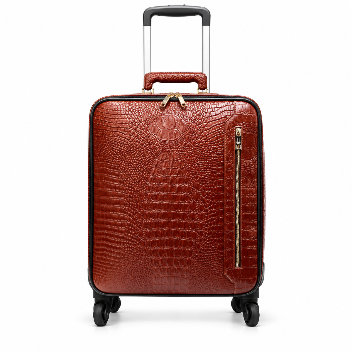 Brown Crocodile Embossed Leather Trolley Suitcase