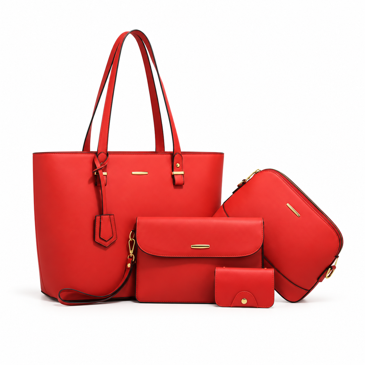 Elegant Red Four Piece Handbag Set