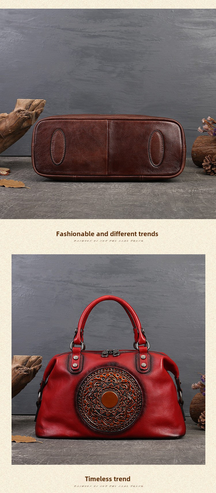 Women's Genuine Leather Satchel Business Handbag - Light Brown Geometric Retro Totem Design, Large Capacity Convertible Shoulder/Handbag with Adjustable Strap