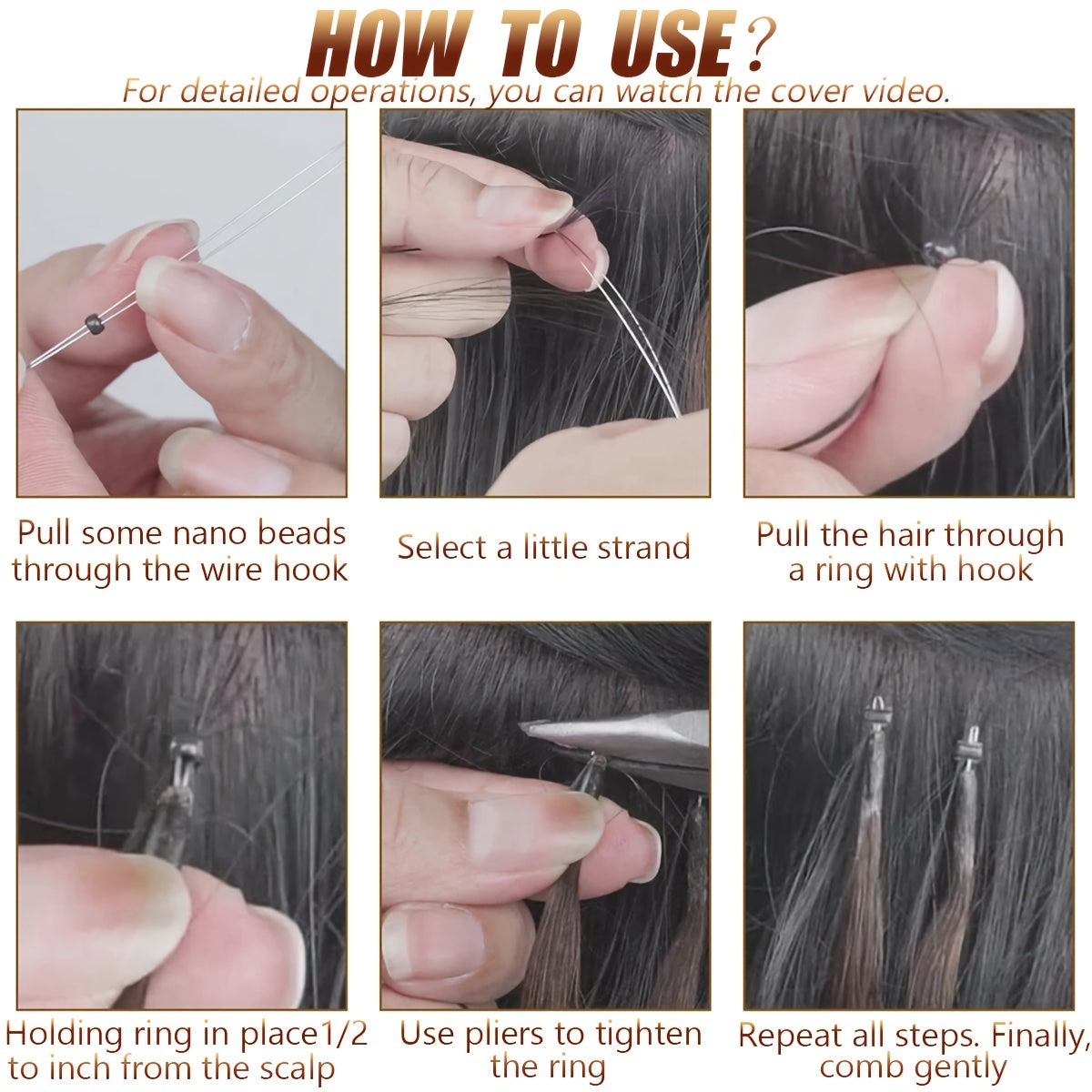 100% Human Hair Extensions - 50 Strands Nano Rings, Thick, Smooth, Remy Hair