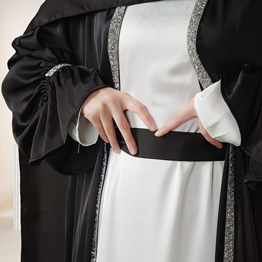 4pcs Set: Poet Sleeve Satin Abaya Eid al-Adha Abaya Muslim Women's Ramadan, Eid al-Fitr, Eid al-Adha, Mawlid, Prayer dress gown robe outfit long robe outfit comfortable soft breathable