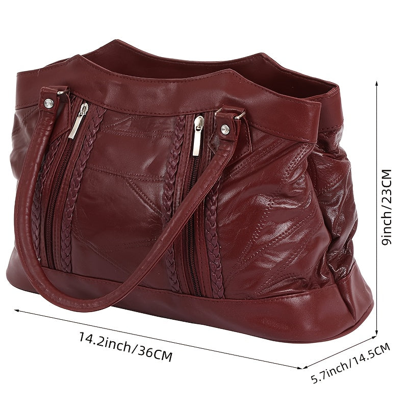 Vintage Zipper Tote Bag, Soft Genuine Leather Large Capacity Crossbody Bag, Women's Multifunction Trend Casual Fashion Shoulder Bag, Trend Handbag