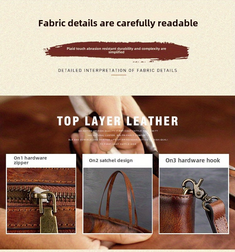 Tanned Cowhide Large Capacity Tote Bag, Genuine Leather One-Shoulder Cross-Span Bag Women's Large Bag Shopping Bag