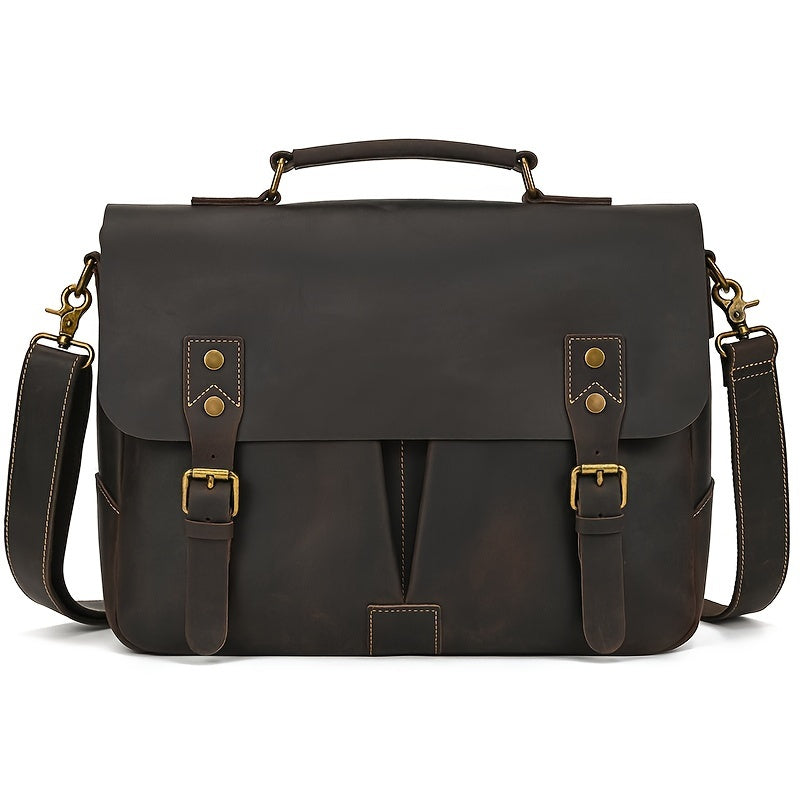 Vintage Men Leather Briefcase Bag Mad Horse Leather 1516 Inch Cowhide Commuter Bag Leather Shoulder Bag Laptop Bag