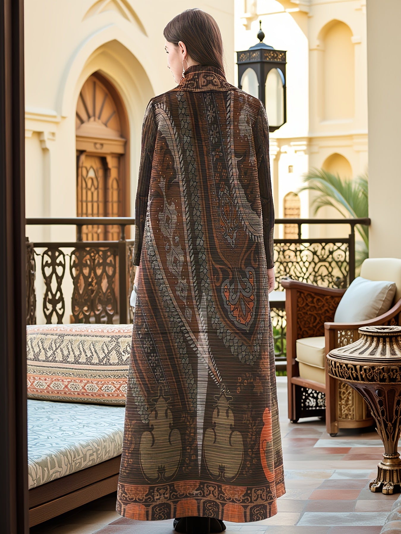 Elegant Women's Long Abaya - Loose Fit, Batwing Sleeves, Pleated Detail, Stretchy Fabric, Open Front, Middle Eastern Style, Perfect for Spring/Fall, Casual Wear Abaya | Elegant Abaya