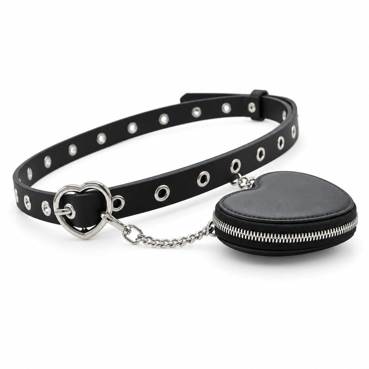 Black Heart Buckle Belt Pouch Set