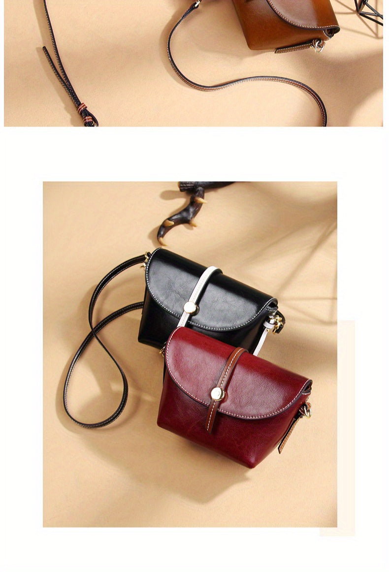 New Solid Color Leather Women's Saddle Bag, Simple And High-End Versatile Crossbody Bag, Leather Bag, Shoulder Bag for Women