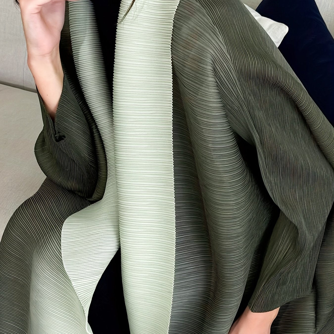 Middle Eastern Fashion Open Abaya Muslim Woman Luxury Formal Robe Saudi Arabia Eid Abaya Gate Ramadan Green Gradient Pleated Long Sleeve Coat with Belt Plus Size Clothes