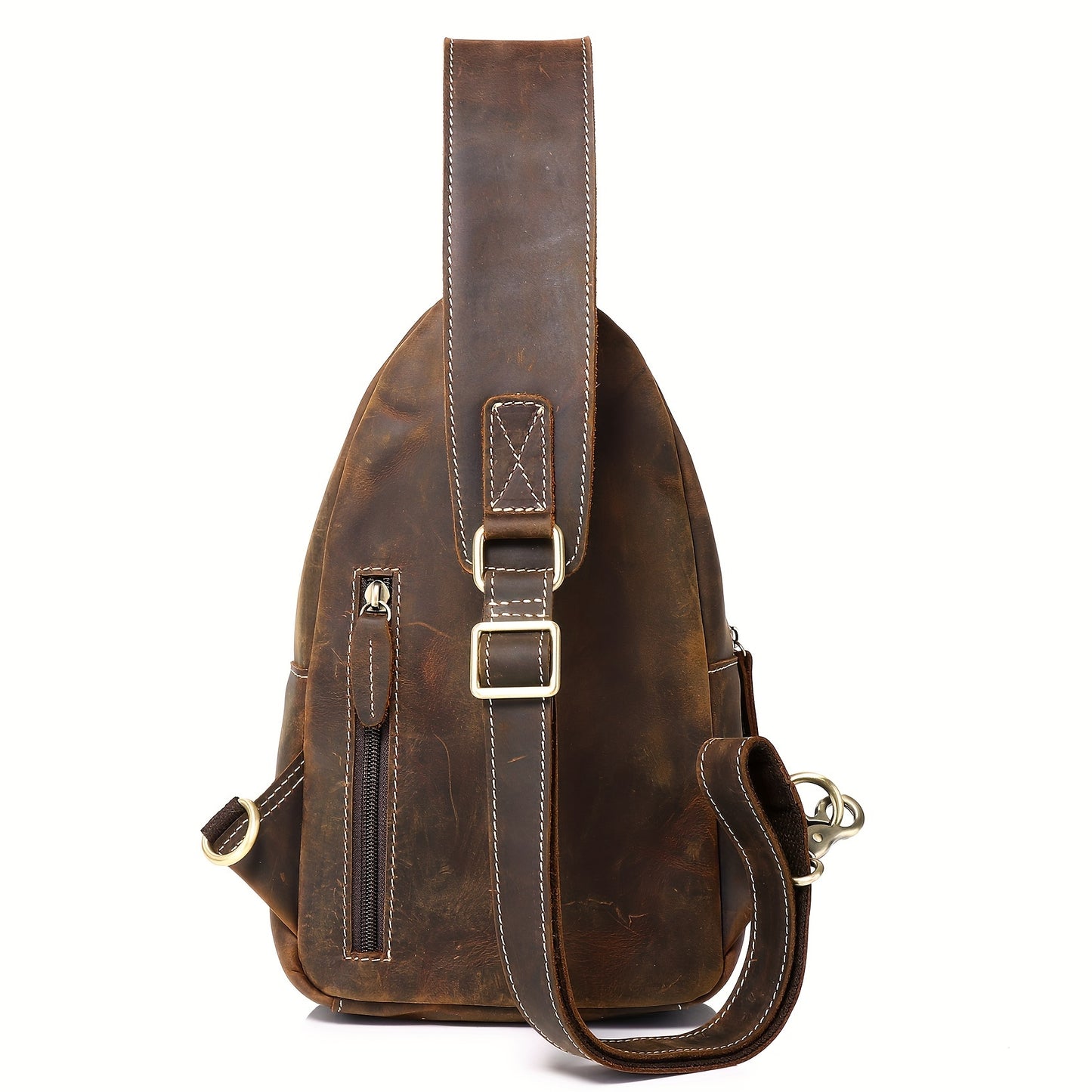 Full Grain Cowhide Leather Vintage Sling Chest Shoulder Bag Retro Hiking Crossbody Casual Daypack - Durable & Stylish - For Men & Women