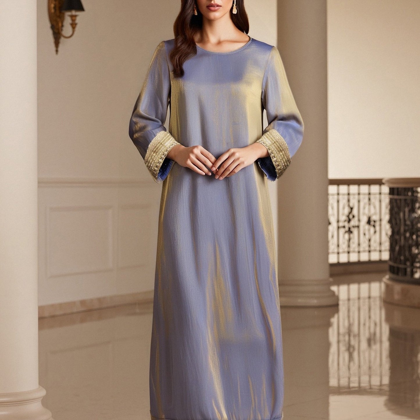 Women's Islamic Arabic Abaya Dress - Long Sleeve Elegant Muslim Dress with Floor-length Coverage, Loose Swing skirts for Everyday & Special Occasions