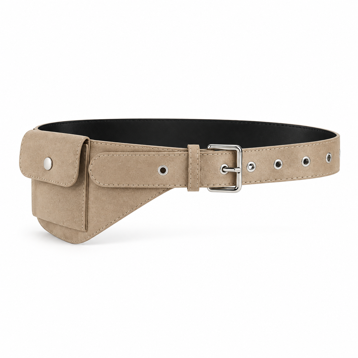 Beige Adjustable Belt With Compact Pouch