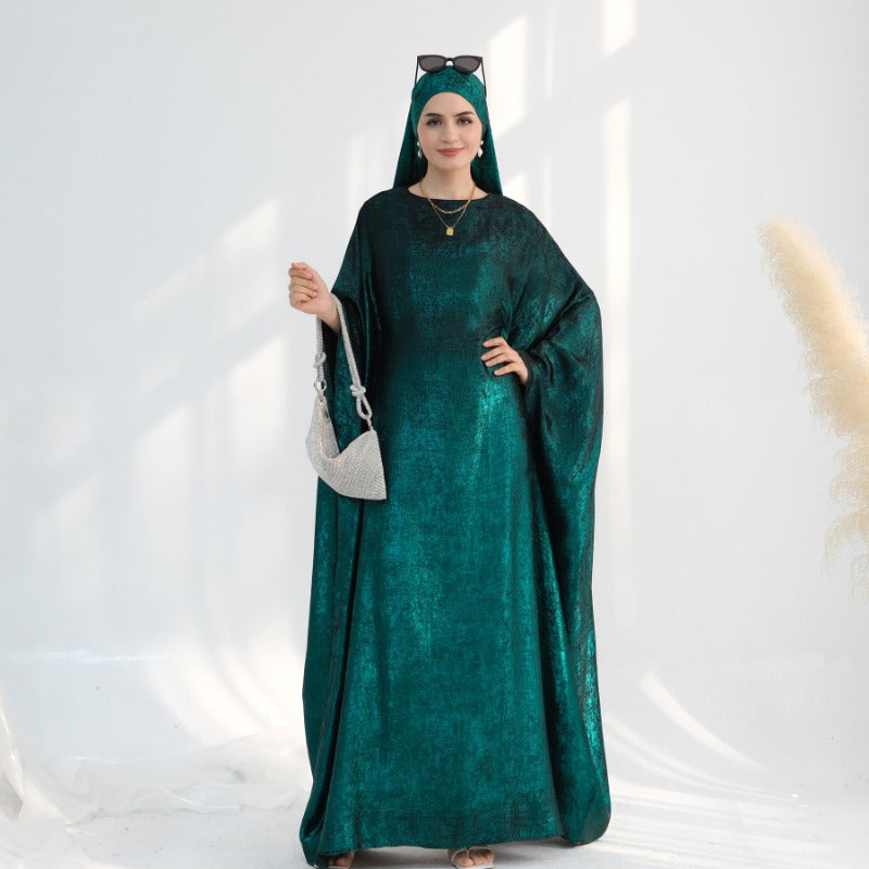 Elegant Turkish Abaya Dress - Spliced Dubai Style, Long Sleeve, Floor-Length, Polyester, Green, Blue, Black, White, Beige, Brown, with Golden Accents, Perfect for Formal Events, Formal Attire