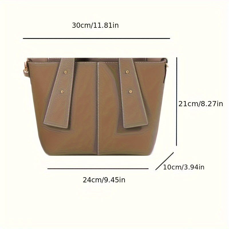 Leather Women's Handbag - Brown Tote with Detachable Shoulder Strap Bag With Zipper