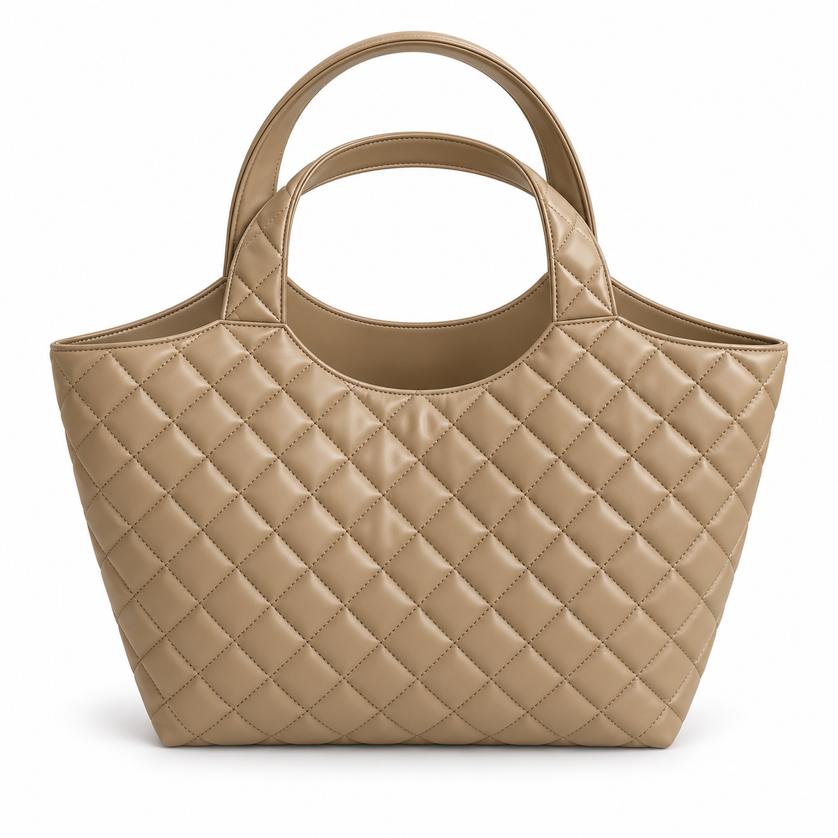 Khaki Quilted Vegan Leather Tote Bag